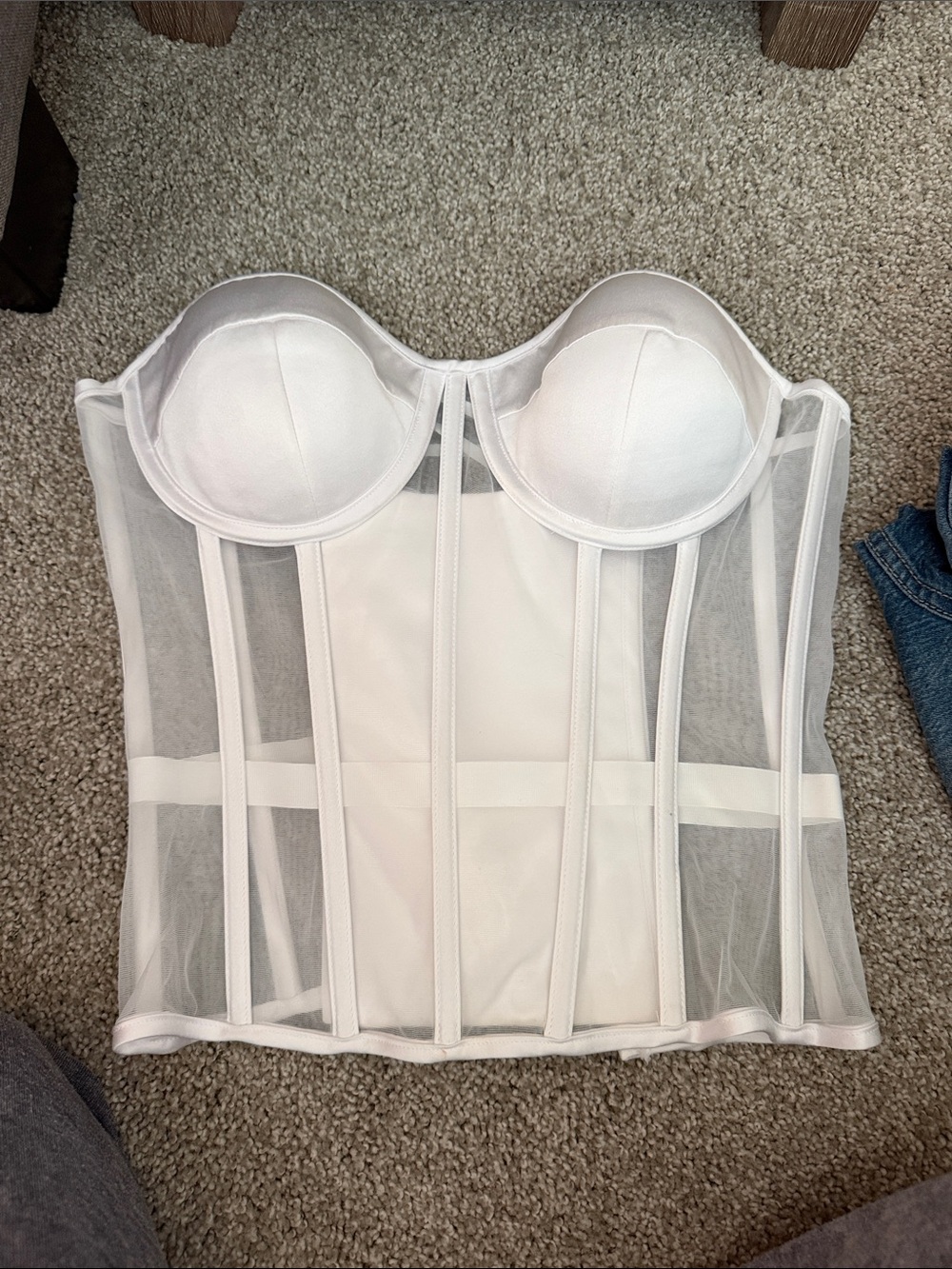 Strapless White Sheer Bustier Corset Top - Women's Intimates